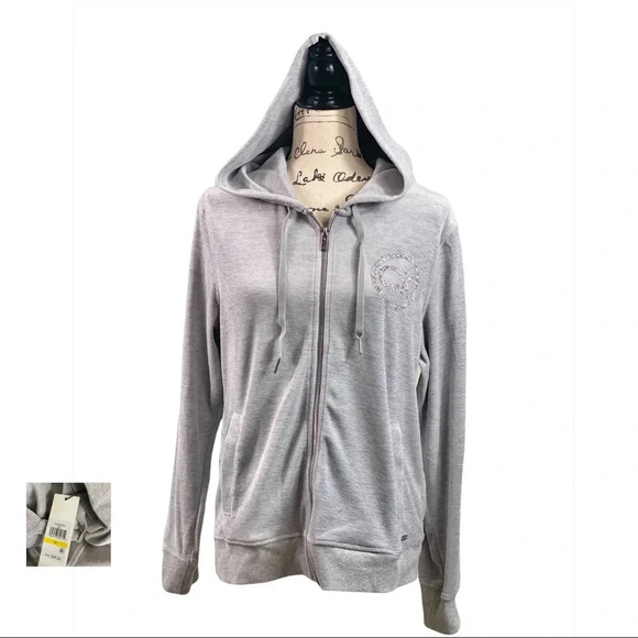 CALVIN KLEIN NWT Heather Granite Grey Velour Logo Zip Hoodie - Picture 7 of 13